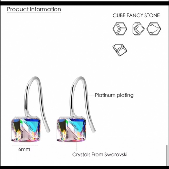 New Platinum Plated S925 Swarovski Crystal 
Aurora Borealis Cube Dangle Earrings - Picture 11 of 16